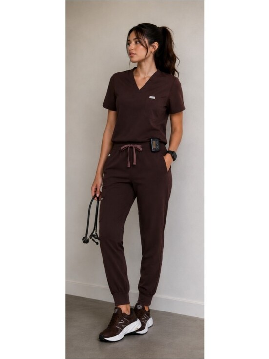 Figs Pants - FIGS Espresso Set -  Catarina One Pocket Sc Top S  & Jogger Pants S TALL